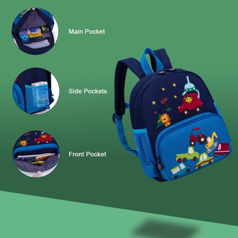 willikiva Cute Zoo Little 3d Backpack Kids Backpack for Boys and Girls Toddler Backpack Waterproof Preschool (Blue Car) - Image 4